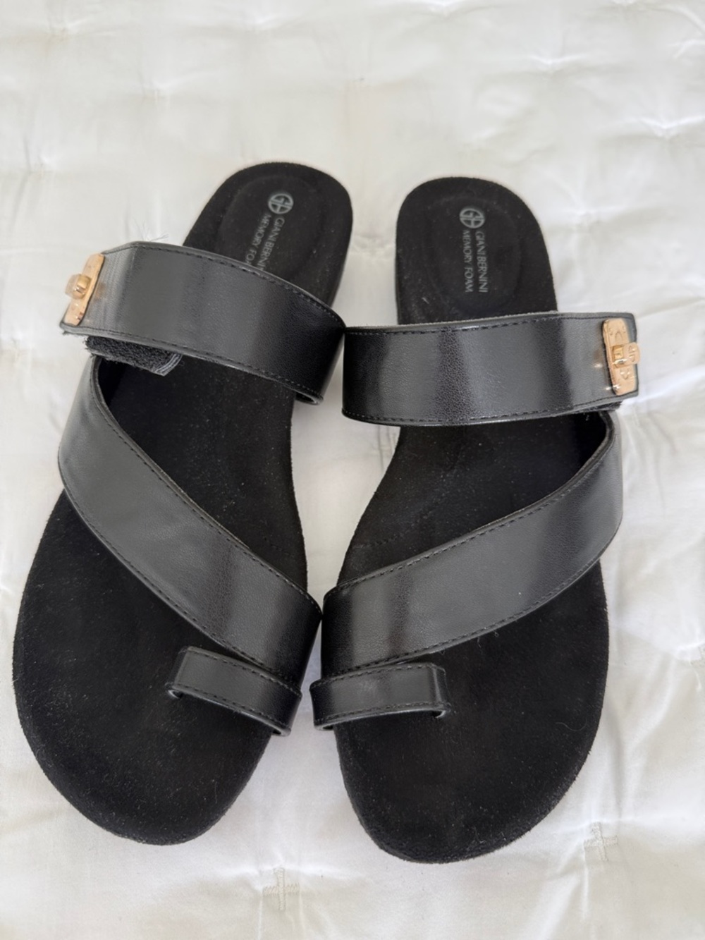 Giani Bernini Black Slide Sandals with Gold Accents